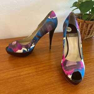 Baldan Womens Platform Peep Toe Tie Dye Print Stilettos 10